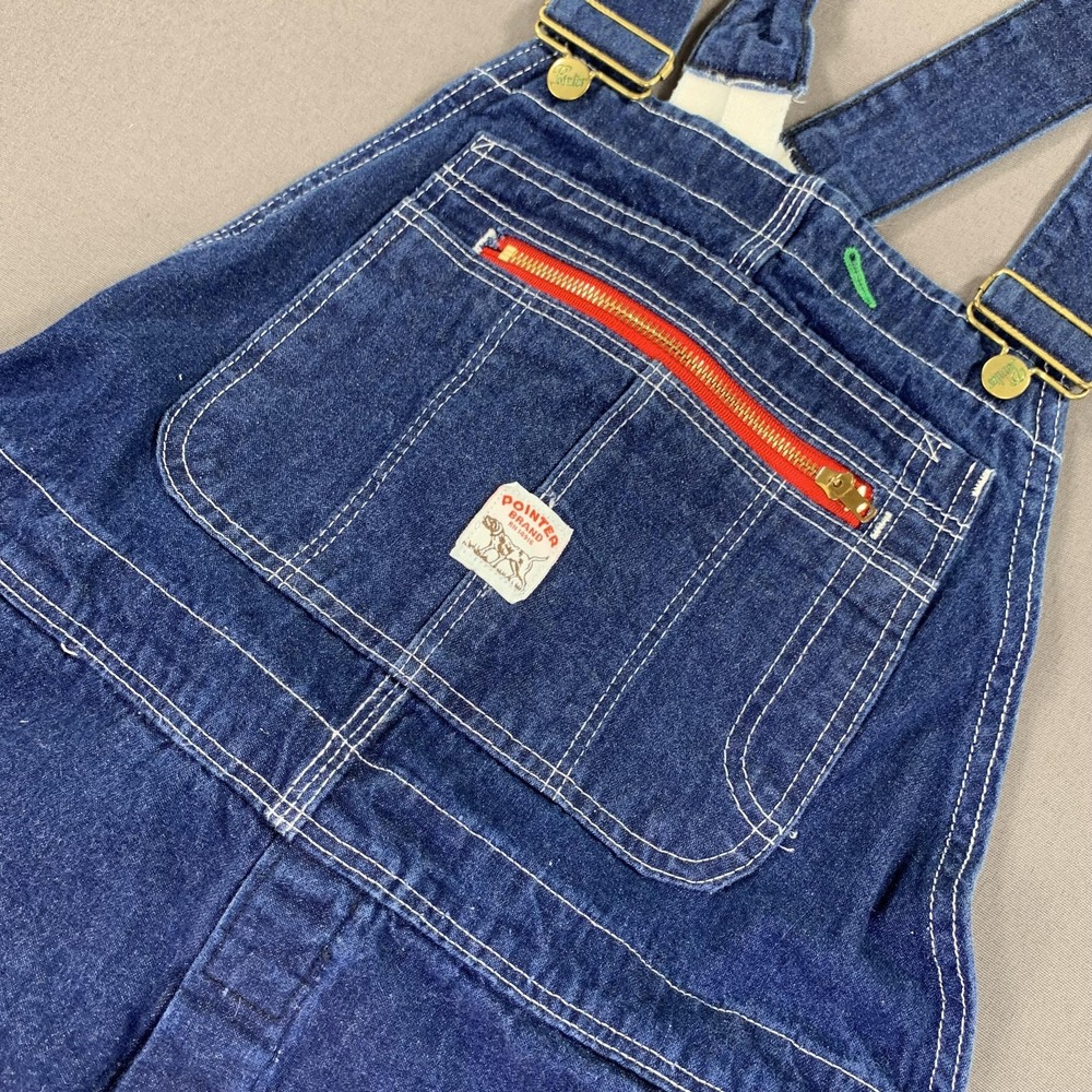 Pointer Brand Bib Overalls Shorts Mens 36x12 Blue Denim Cutoff Raw Hem Workwear